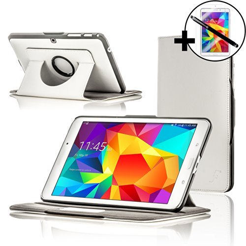 ForeFront Cases® Neue Leder Drehbar Hülle / Tasche / Case / Cover für Samsung Galaxy Tab 4 10.1 T530 - Rundum-Geräteschutz und intelligente Auto-Sleep-Wake-Funktion mit 3-JAHRES-GARANTIE VON FOREFRONT CASES - inkl. Eingabestift und Displayschutz