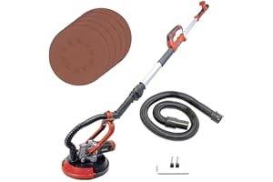 Matrix Profi Trockenbauschleifer DWS 710 800 Watt Wandschleifer Schleifgiraffe Deckenschleifer Langhalsschleifer | 225mm 4,3kg rot-schwarz Teleskopstiel ausziehbar bis 170cm inkl. Schleifpapier