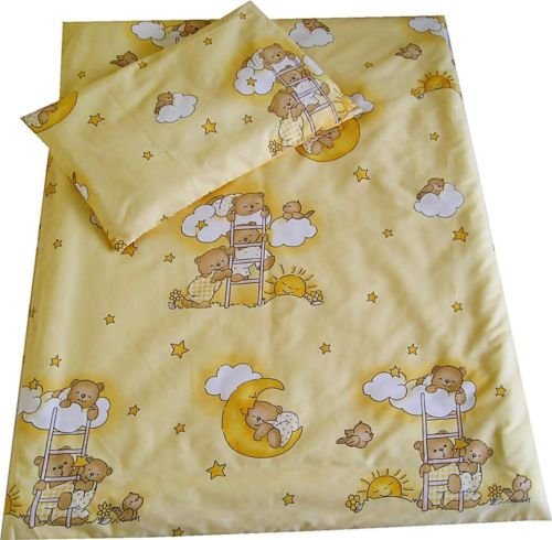 Babies-Island A 2 Piece Bedding Set Pillowcase+Duvet Cover For Baby Toddler To Fit Cot/Cot Bed - Yellow Teddies On A Moon - Size : 90x120 cm