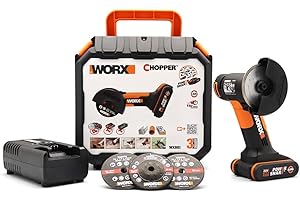WORX WX801 Mini Amoladora Chopper 20 V WORX, PowerShare, 1 batería 2 Ah, Ajuste rápido del protector de disco, Bloqueo del husillo, Compacta y versátil, Color Negro