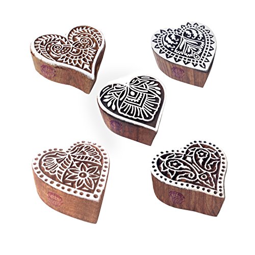 Crafty Pattern Heart and Floral Wood Block Stamps (Set of 5) Htag1164