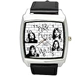 taport® Pink Floyd Armbanduhr der Wand quadratisch QUARZ schwarz Echt Leder Band + Gratis Ersatz Batterie + Gratis Geschenkverpackung