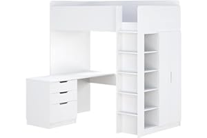 ‎SHEFA Shefa Kids Hochbett Mit Schreibtisch - 5-in-1 Hochbett Kinder Mit Treppe, Kleiderschrank Und Regal - Platzsparendes Jugendzimmermöbel, 206 x 107,9 x 199,3 cm, Ideal Für Kleine Räume