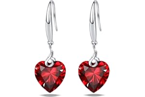 EMMA MANOR EM Boucle d’oreille Heart Dangle 925 Argent sterling 5A Coeur Cubique Zircone Drop Earring pour Femmes Bijoux en Argent Cadeau pour Femme Fille