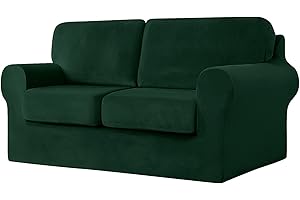 SYLC Sofa Cover with Separate Seat Cushions and Backrests Stretch Velvet Sofa Slipcover Couch Covers Furniture Protector Split Combined (Dark green,2 Seat Set 5 PCS)