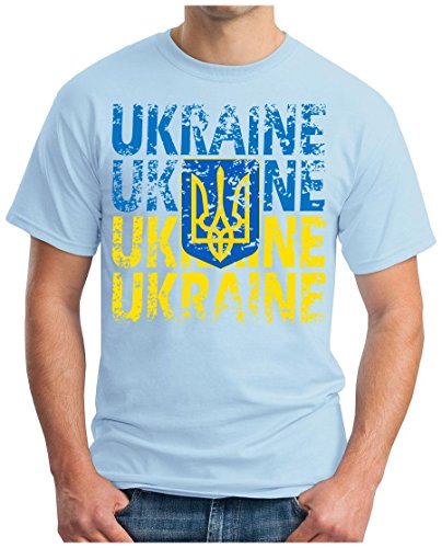 OM3 – UKRAINE – T-Shirt UKRAJINA EM 2016 FRANKREICH FRANCE FUSSBALL FANSHIRT SOCCER CUP SPORT TRIKOT EUROPAMEISTER, S, himmelblau