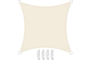 Teynewer Sun Shade Sail Square 2x2m Waterproof Shade Sail for Outdoor Garden Patio Party 98% UV Block Sunscreen Awning Canopy Sunsail with Free Rope, Cream