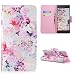 Produktbild Misstars Ledertasche für Sony Xperia XZ2, Premium PU Flip Wallet Cover Handyhüllen TPU Silikon Innen Bumper Rosa Blumen Muster Schutzhülle mit Kartenfach Magnetverschluss und Standfunktion Klapphülle für Sony Xperia XZ2