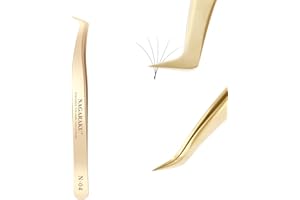 NAGARAKU Volumenpinzette Gebogene Wimpernpinzette Professionelle Präzisionspinzette Gold Edelstahl Leichte Pinzette mit Spitze Schutzkappen Curved Eyelash Tweezer für Wimpern Volumen Fächer (N-04)