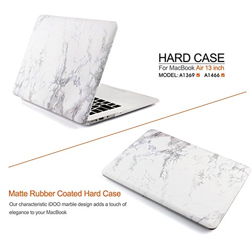iDOO MacBook Schutzhülle / Hard Case Cover Laptop Hülle [Für MacBook Air 13 Zoll: A1369/A1466] – matt, weißer Marmor - 2