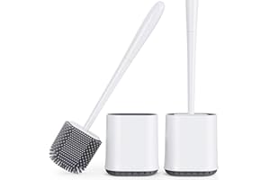 SEPTSEVEN Brosse Toilettes WC,Balai WC vec Séchage Rapide Support Ventilé,Balayette WC vec Poils Silicone pour Un Nettoyage en Profondeur,Toilette de Salle de Bain (Blanc_2 Pcak)