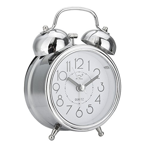 KING DO WAY Klassik Wecker Clock Lernwecker Alarm Doppel Glocken Retro Tischuhr mit Nacht Licht Silber