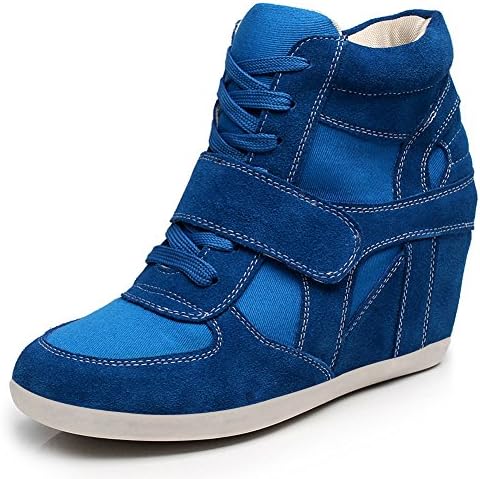 rismart Women's Wedge Heel Elegant Hook&Loop Comfortable Suede&Fabric Sneakers Trainers Shoes
