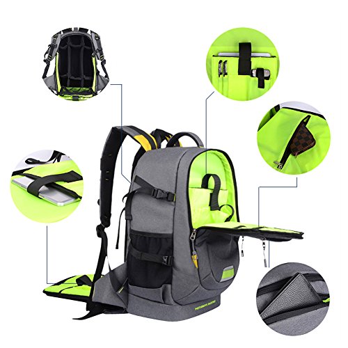 Sac    Dos Oxford Grande Capacit   Anti-choc   tanche Sac de Appareil Photo DSLR avec Rembourrage Int  rieur et Couverture de Pluie pour Canon Nikon Sony Nikon Olympus Samsung  Gris 