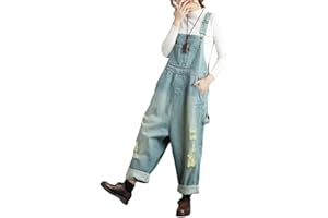 YUANDIANN YuanDian Donna Denim Salopette Jeans Gamba Larga Stampa Taglia Grossa Tuta Jumpsuit Tutina Intere Pantaloni maternità Oversize Tuta Romper Jeans 5# Bleu Clair