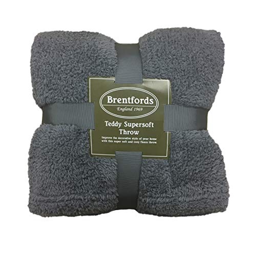 Brentfords Teddy Fleece Throw, Charcoal-125 x 150 cm, 100% Polyester Grey, Single