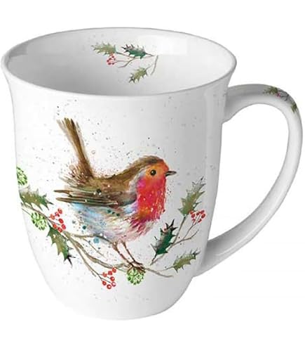 Tazza Natale Ambiente 0,4L In Fine Bone China - Pettirosso E Rami Invernali, Regalo In Scatola - 3