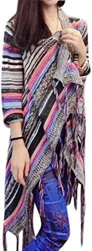New Casual Loose Long Sleeve Sweater Women Tassel Knitwear Tops Cardigan Gray