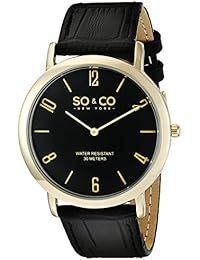 So y de Nueva York Madison Co para hombre reloj infantil de cuarzo con esfera analógica y negro correa de piel 5043,3