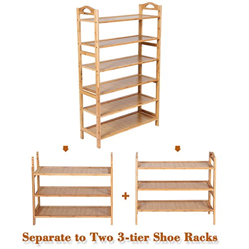 Songmics Schuhregal Schrank Holzregale Bambus Regal Bücherregal für 20 Paar Schuhe/Stiefel 6 Etagen für Wohnzimmer, Diele, Flur oder Keller 108 x 67.5 x 25.8 cm LBS96N - 4