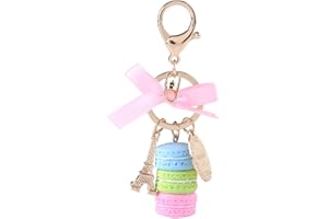 Porte-clés Mignon, Asixx Porte-clés Coloré en Forme de Macaron avec Tour Eiffel en Résine et Alliage pour Pendentif de Sac et Voiture(7 * 6 * 4cm-Bleu)