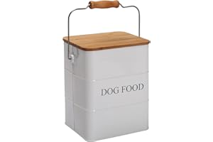 Ctomche Dog Food Storage Container Airtight Dog Treat Tin,Metal Pet Food Storage for Cat with Scoop and Handle,Vintage Pet Food Storage Container 5lbs,White