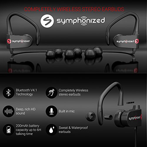 Symphonizedpwr Bluetooth Earbuds Wireless Water Resistant Sport
