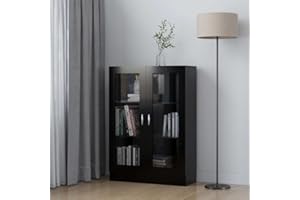 prissent Vitrina de Madera Contrachapada Negro 82,5x30,5x115 cm Armario Madera Vitrina Expositora Muebles de Salon Estanteria Madera Armario Multiusos Vitrinas para Salon Vitrina Cristal