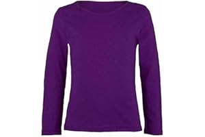 Nathnic® Girls Boy Kids Plain Basic Long Sleeve Round Neck T-Shirt Stretch Uniform PE School Tee Top Age 3-13 Years