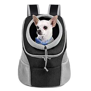 WOYYHO Pet Dog Carrier Backpack Puppy Dog Travel Carrier Front Pack Breathable Head-Out Backpack Carrier for Small Dogs Cats Rabbits (M ( up to 10 lbs ) , Grey )