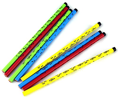 Bleistift bunt mit schwarzen Musikmotiven (8-Stück-Packung) - Schönes Geschenk für Musiker