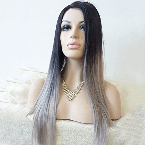 Gemini_mallWomen's Long Straight Wig Hair Heat Resistant Black Ombre Grey Cosplay Party Costume Wigs