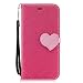 Produktbild Hozor Apple iPhone 6 / 6S (4,7 zoll) Hülle - Hit der Farbe Liebe Herz Magnetverschluss Gittermuster mit Brieftasche Flip Case /Etui Romantik Niedlich Handyhülle Schutzhülle für Mädchen [Rose Rot]