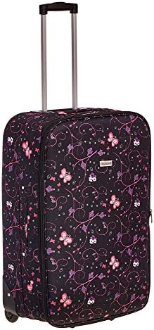 Suitcase Travel Bag Luggage Trolley Lightweight Case Cabin Carry On X Large Medium (Medium, Black Flower Butterfly)