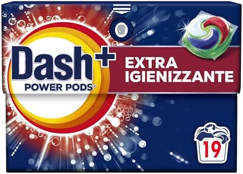 Dash Power Pods + Extra Igienizzante, Detersivo In Capsule, 19 Lavaggi, Pulizia Profonda Contro Sporco E Batteri, Pulizia Impeccabile