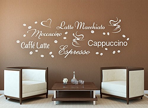 Wandora G006 Küche Latte Macchiato Moccacino Cappuccino Espresso Caffe Latte Kaffeebohnen Wandaufkleber Wandsticker braun Kreativset - 3