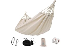 CASALIA - Hamaca Colgante Doble de Algodón Premium - 280cm x 150cm. Hamaca Jardin Exterior Interior - Hamaca con Kit Acampampada, cinchas, Ganchos y mosquetones en Bolsa