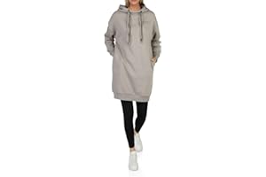 DENIMFY Hoodie Damen lang Oversized DFAnna Kapuzenpullover Pullover Sweatkleid Kapuzenkleid Streetwear Print Beige Schwarz Grün S M L XL XXL 3XL