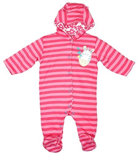 Girls Baby Padded Stripe Zebra Hooded Snowsuit Pramsuit sizes from Newborn to 12 Months