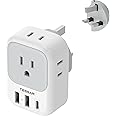 US to UK Plug Adapter, TESSAN Type G Travel Converter with 3 USB Charger (1 USB C Port), 4 Outlets Power Adaptor for USA to Qatar Ireland Hong Kong England Scotland Kenya Dubai London British