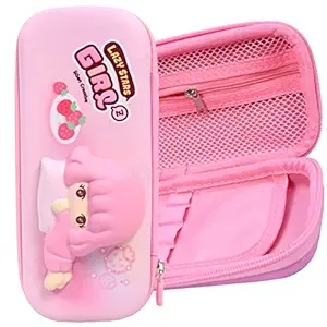 Toyshine Soft Touch Pencil Case with Compartments - Kids Large Capacity School Supply Organizer Students Stationery Box - Girls Pen Pouch- Pink Girl