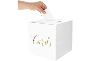 Ajcotahm Wedding Card Box 22cm Gold Foil Card Box with Cards Raffle Ticket & Money Boxes for Wedding Reception Anniversary Party Graduation Birthday Baby Shower Decorations (White)