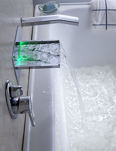 KISSRAIN® by Lightinthebox - LED Waterfall Tub Faucet with Pull-out Hand Shower (Wall Mount) - Image 3