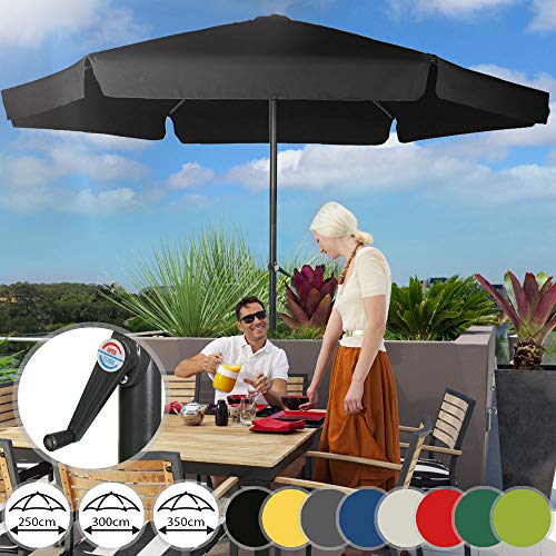 Miadomodo Parasol Hexagonal - Protection UV 30+, Polyester, Manivelle, Tailles (Ø 2,5/3/3,5 m) et Couleurs au Choix - Parasol de Jardin, Terrasse, Balcon (Ø 2,5 m, Noir)