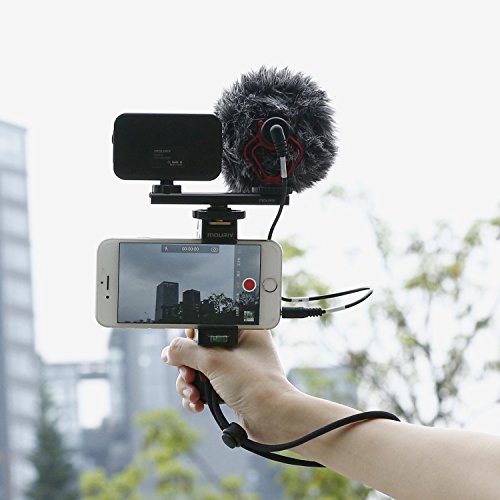 Smartphone Video Rig Mouriv Stabilizzatore di Muggine di Vlogging di Registrazione Filmmaking per iPhone 8 7 7s Plus Con Mini Cardioidi Microfono, Luce LED Video, Barra Estensione Allenamento Solido in Alluminio