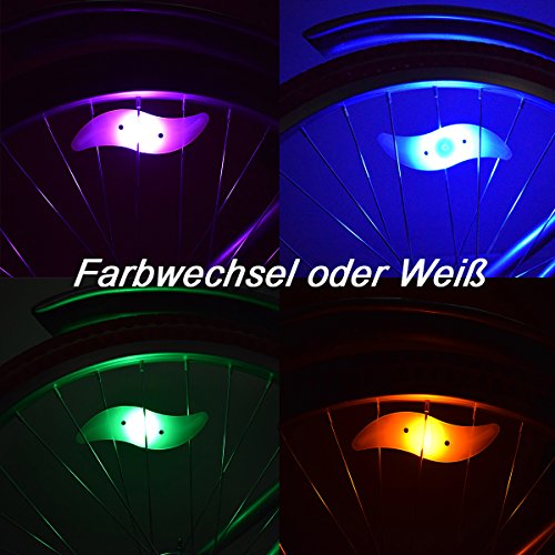 Riao-Tech 4 Stück Speichenlicht RGB Speichenrefelktoren Lichter für Fahrrad, Farbe Wechseln, 3 Leuchtmodi, inkl. Batterien - 4