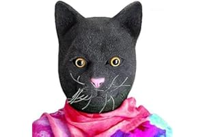 CreepyParty Black Cat Mask Latex Realistic Animal Full Head Masks for Halloween Costume Party Carnival Cosplay