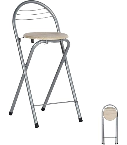 INDA-Exclusiv Tabouret de cuisine pliable - Assise en bois et cadre en métal - Hauteur : 47 cm - Diamètre : 30 cm - Antidérapant