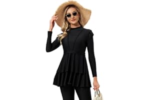 OBEEII Muslimische Bademode für Frauen, 3-teilig, Einfarbig, Bescheidener Langarm-Badeanzug, Arabisch-islamischer Hijab, Burkini, S-4XL