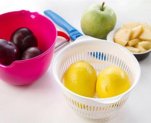 wicemoon Kunststoff Obstkorb Double Layer Ablauf Küche multifunktionale Mini Gemüse Aufbewahrung rosarot - 8